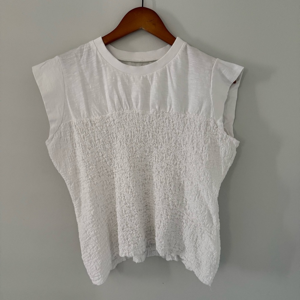 Maeve by Anthropologie White Textured Cap Sleeve Tee